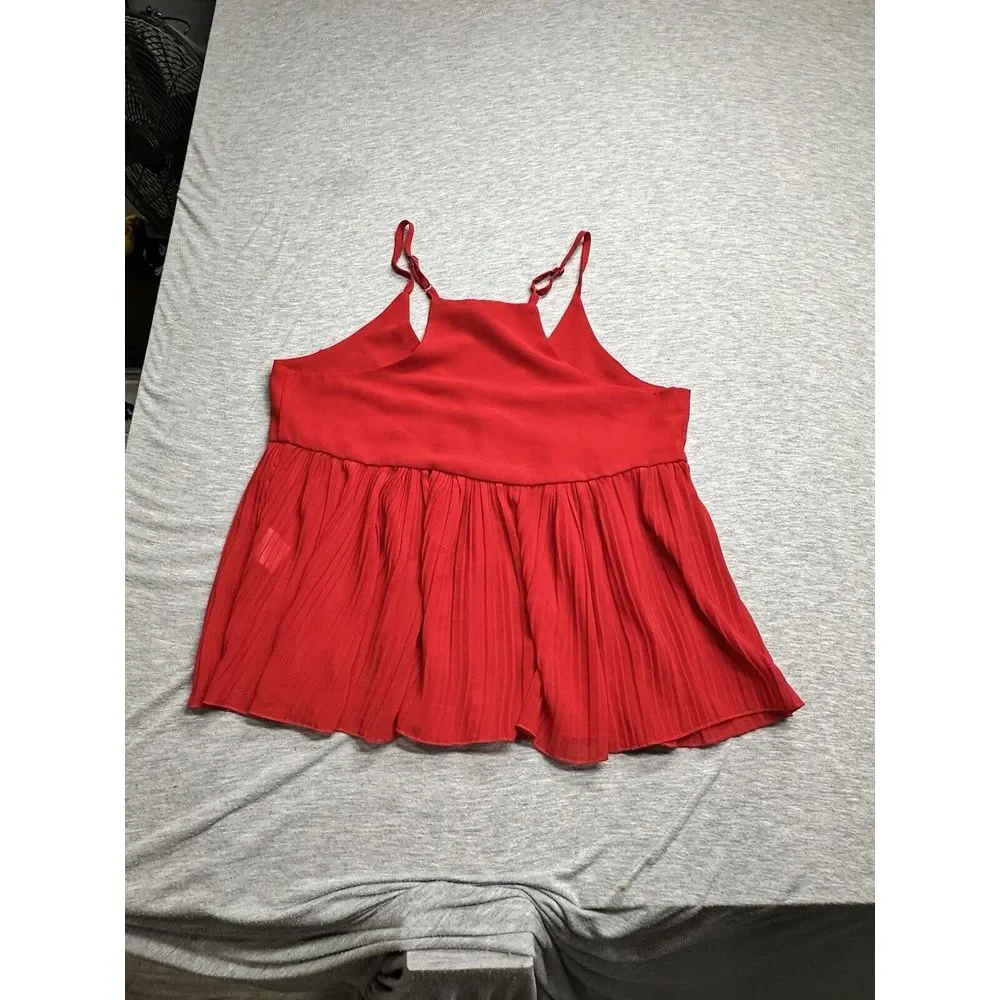 Paper Crane Small Tank Top‎ Red Pleated Babydoll